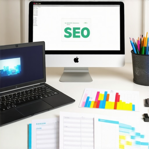 Workspace with SEO software and tools for local business optimization.