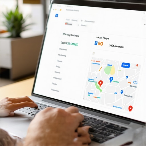 Person analyzing local SEO data on a laptop, focusing on Google Maps rankings.