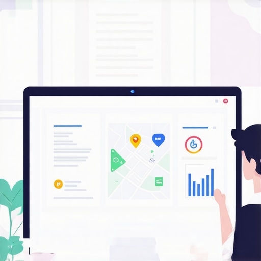 Business owner reviewing SEO analytics on computer with maps and graphs