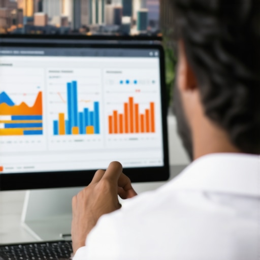 Person reviewing SEO analytics with North Las Vegas cityscape