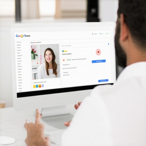 Person managing Google My Business profile on computer showcasing local SEO tools.