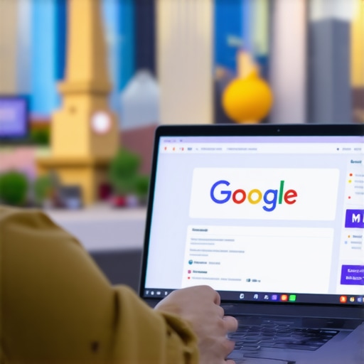 Business owner editing GMB profile on laptop with North Las Vegas skyline