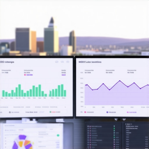 SEO Analytics Dashboard for North Las Vegas Screenshot of SEO tools analyzing local rankings with North Las Vegas cityscape in background.