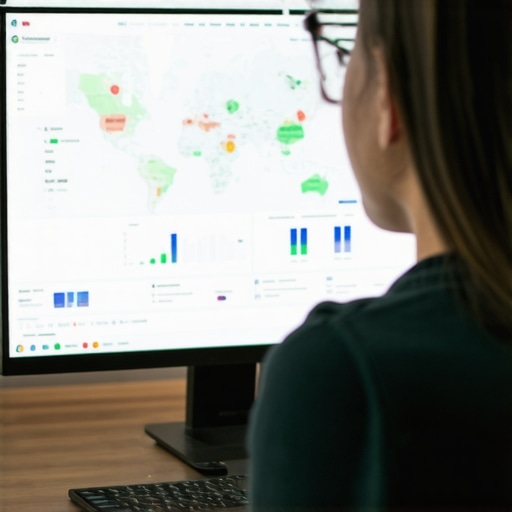 Person reviewing SEO analytics on a computer with local maps and graphs