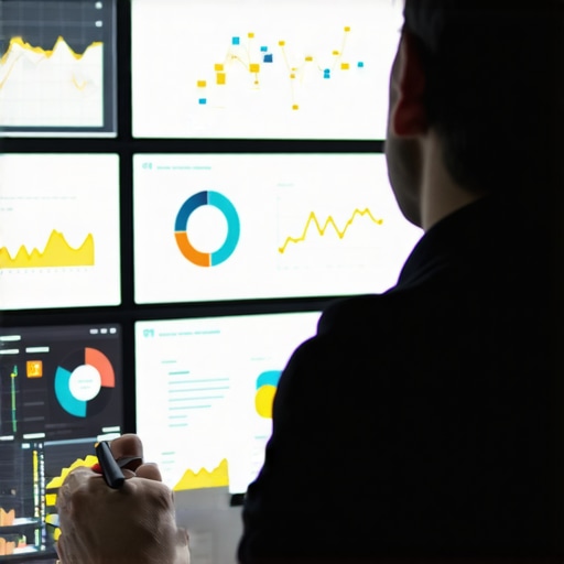 Digital marketer reviewing SEO charts and Google Maps data on computer screens.
