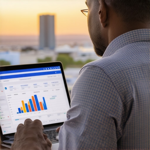 Business owner reviewing analytics dashboard for local SEO performance.