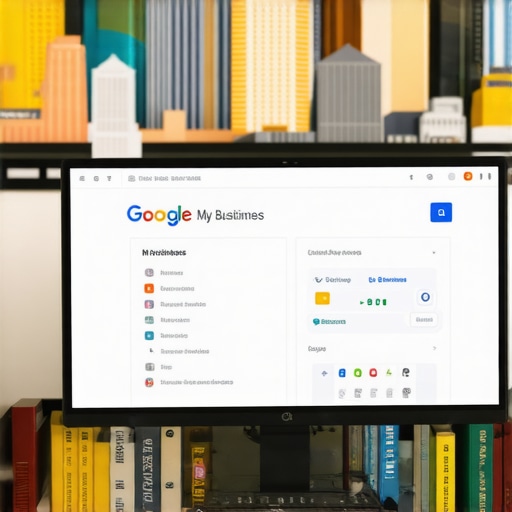 Business owner updating Google My Business listing on a laptop with North Las Vegas cityscape behind.