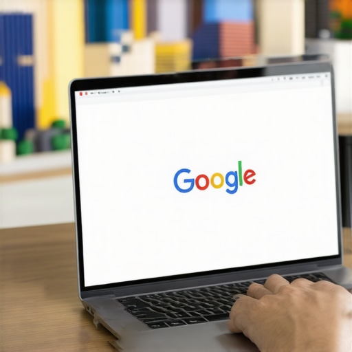 Business owner editing Google My Business profile on laptop near North Las Vegas landmarks.