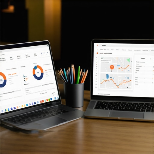 SEO Tools Workspace A person working on SEO analytics with various software on the screen.