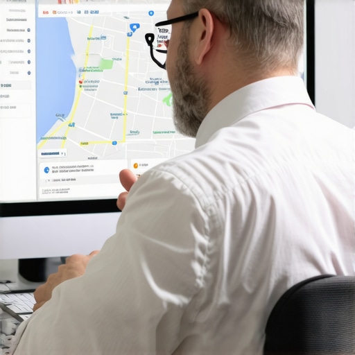 Google Maps SEO Analysis Marketing professional reviewing local SEO performance data for North Las Vegas on a laptop with a city map.