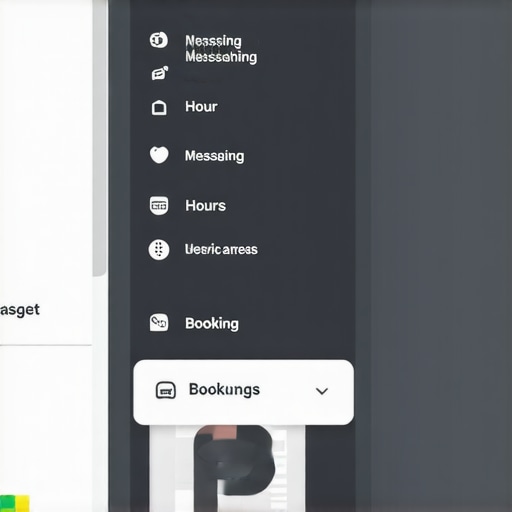 GMB dashboard displaying toggle switches for message, hours, service area, and booking features.