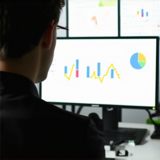 Business owner using SEO software and tools in a modern office environment