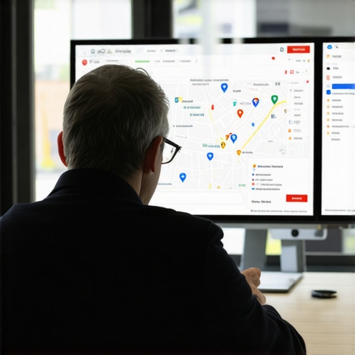 SEO consultant reviewing maps and analytics on a computer in a North Las Vegas office.