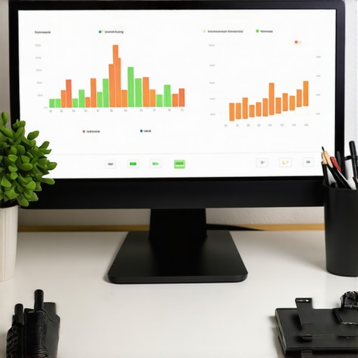 A workspace with multiple screens displaying SEO and review analytics tools, signifying local SEO maintenance.
