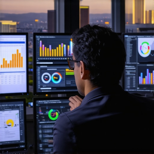 SEO specialist working with analytics software and North Las Vegas city view.