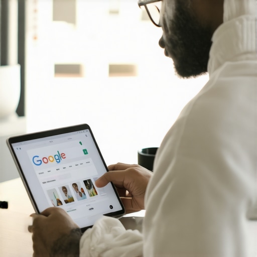 Business owner updating GMB profile on a laptop