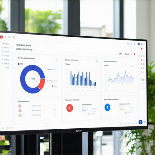 Person analyzing SEO analytics on a computer screen in a busy office